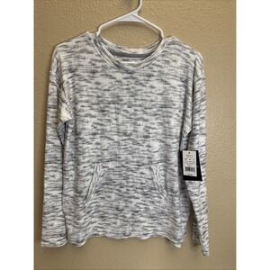 Cuddl Duds Gray Printed Kangaroo Pouch Pocket Long Sleeve Pajama Top Only Sz PS